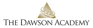 The image features a logo with text that reads THE DAWSON ACADEMY alongside a stylized graphic element resembling a shield, which includes a crown on top.
